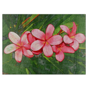 Tabla De Cortar Arte de Frangipani Tropical Rosa