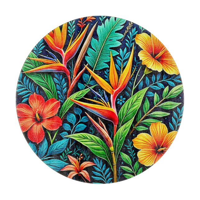 Tabla De Cortar Arte de Hojas Tropicales en Flor (Anverso)