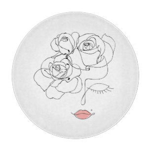 Tabla De Cortar Arte de línea floral: Mujer mínima.