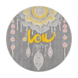 Tabla De Cortar Arte de mandala de encaje amarillo mostaza boho AI