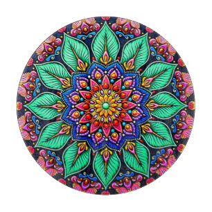 Tabla De Cortar Arte de Mandala Floral Vibrante