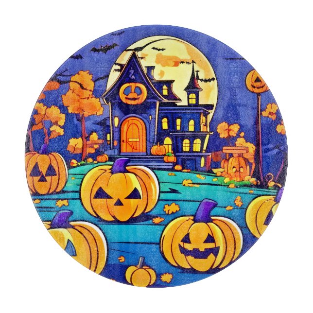Tabla De Cortar Arte de Mansión Embrujada de Halloween (Anverso)