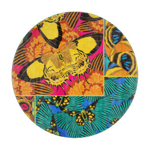 Tabla De Cortar Arte de Mariposa Rosa y Turquesa Maximalista Vibra