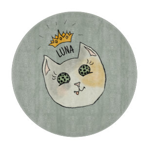 Tabla De Cortar Arte de nombre de gato personalizado - Gato blanco