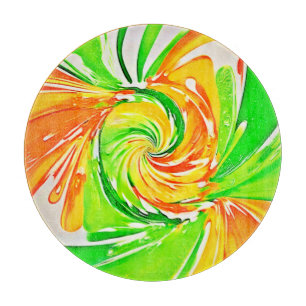 Tabla De Cortar Arte de remolino verde-naranja vibrante