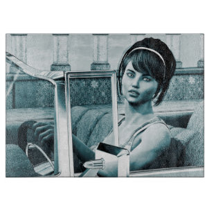 Tabla De Cortar Arte de retrato de mujer glamour azul vintage