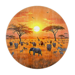 Tabla De Cortar Arte de Sunset en la sabana africana