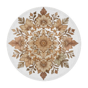 Tabla De Cortar Arte de tonos marrones florales de mandala intrinc