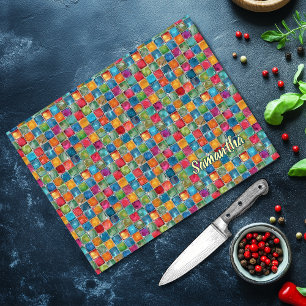 Tabla De Cortar Arte de vidrio emplomado en mosaico colorido elega