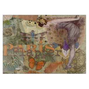 Tabla De Cortar Arte Deco Collage de Pavo Real Flapper de París Vi