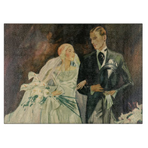 Tabla De Cortar Arte Deco Vintage Boda Novia y Novio Recién Casado