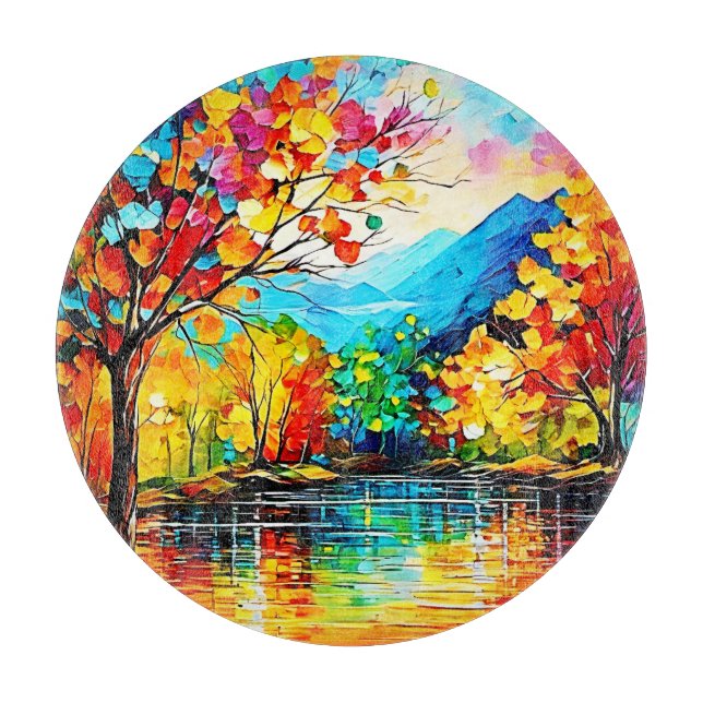 Tabla De Cortar Arte del lago Arcoiris Otumn (Anverso)