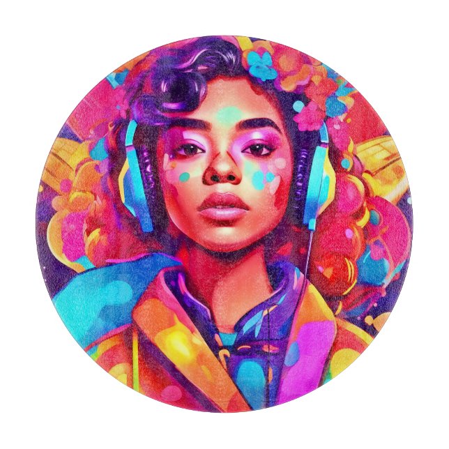 Tabla De Cortar Arte digital de dama funky (Anverso)