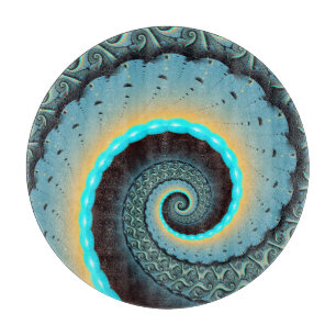 Tabla De Cortar Arte en espiral fractal abstracto azul turquesa na