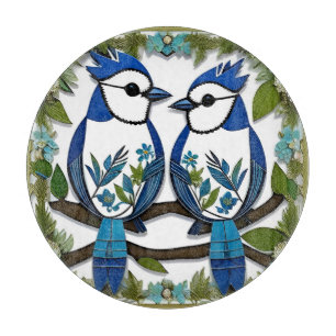 Tabla De Cortar Arte en papel de pájaros arrendajos azules