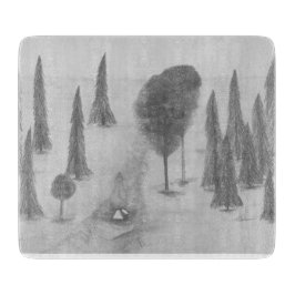 Tabla De Cortar Arte fino en blanco y negro El bosque dibujo a láp