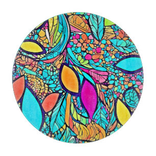 Tabla De Cortar Arte floral abstracto colorido