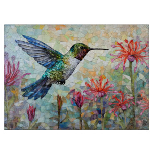 Tabla De Cortar Arte Floral de Mosaico de Colibrí