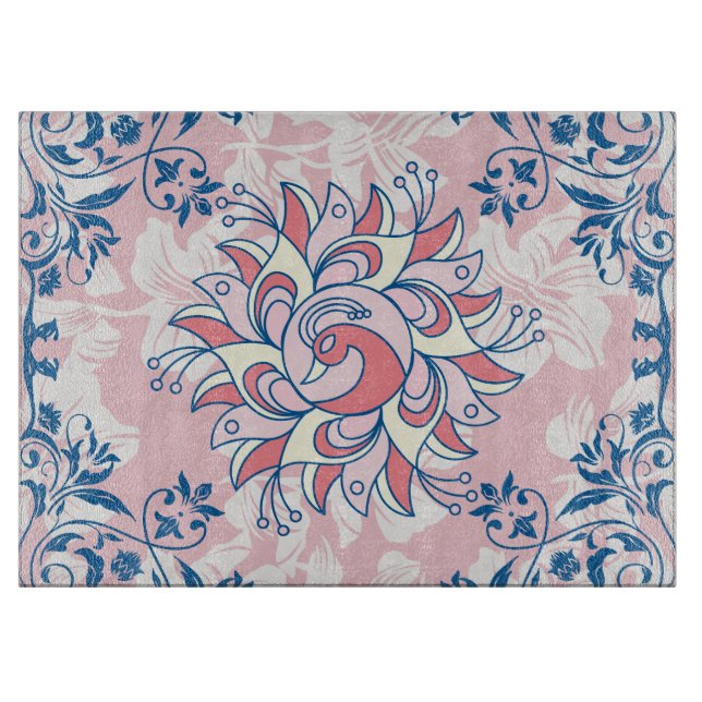 Tabla De Cortar Arte floral de Rangoli, vida brillante azul (Anverso)