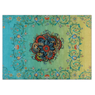 Tabla De Cortar Arte Floral Verde Mehndi, elegante patrón botánico