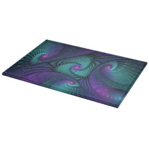 Tabla De Cortar Arte fractal abstracto moderno de púrpura y turque