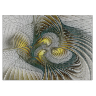 Tabla De Cortar Arte fractal de fantasía Verde azulada de oro nobl