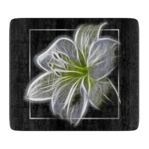 Tabla De Cortar Arte Fractal de Lirio Blanco Impresionante Negro