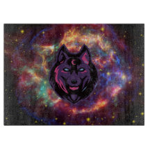 Arte gráfico de lobo, fondo cósmico púrpura