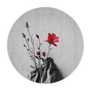 Tabla De Cortar Arte gris de flor roja