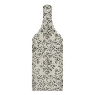 Tabla De Cortar Arte lineal de damasco floral boho, negro sobre be