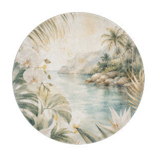 Tabla De Cortar Arte mural acuarela tropical de lujo costero  