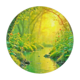 Tabla De Cortar Arte Pacífico Corriente del Bosque Dorado