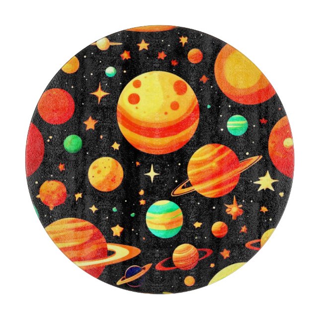 Tabla De Cortar Arte Personalizado cósmico con tonos cálidos (Anverso)