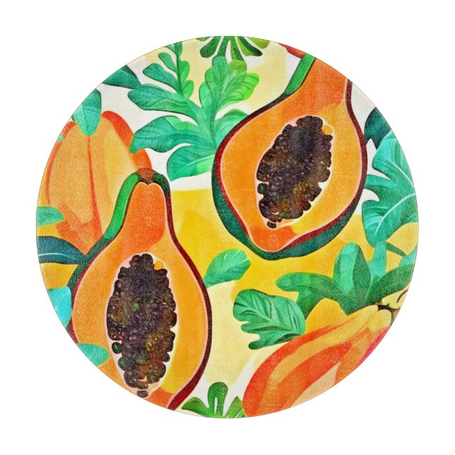 Tabla De Cortar Arte Pop de Papaya Tropical (Anverso)