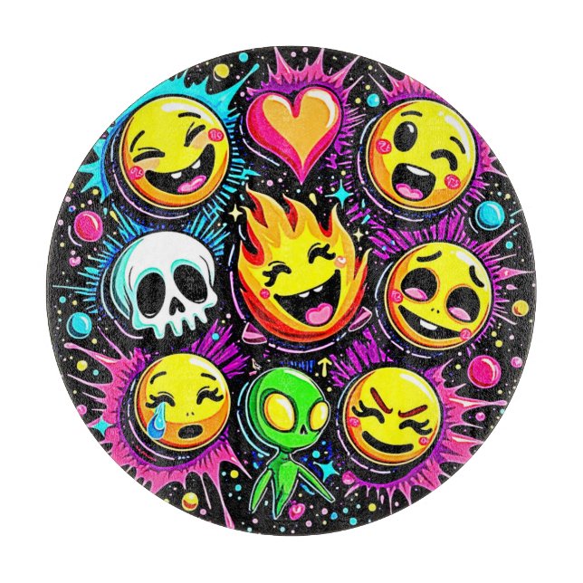 Tabla De Cortar Arte pop vibrante de Emoji (Anverso)