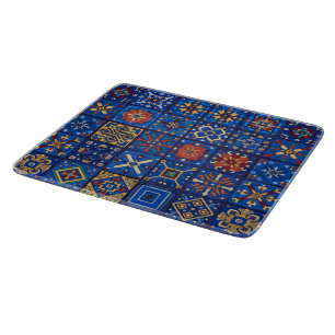 Tabla De Cortar Arte Popular Geométrico Azul Cobalto Bohemio
