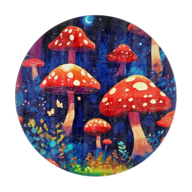 Tabla De Cortar Arte vibrante de bosque de hongos mágicos (Anverso)