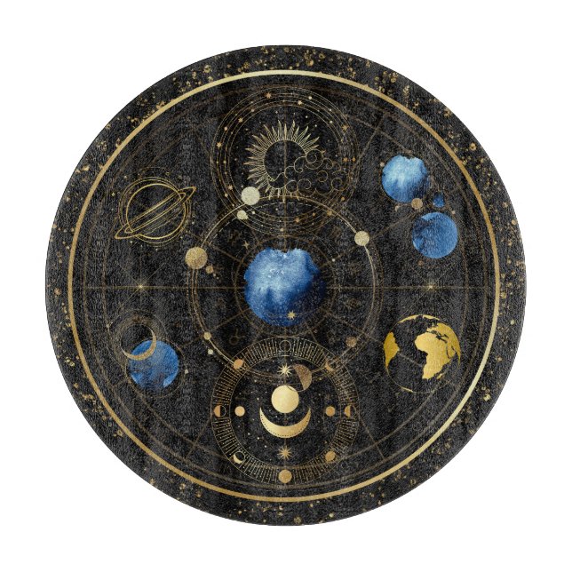 Tabla De Cortar Astrología Celestial de Velvet Negro (Anverso)