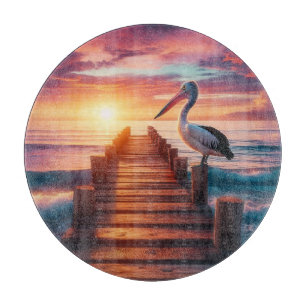 Tabla De Cortar Atardecer nautico/costero/pelíctico