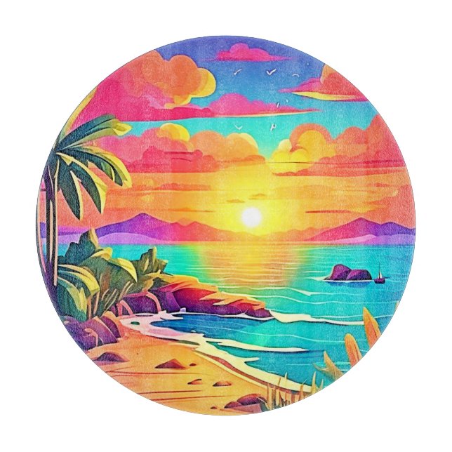 Tabla De Cortar Atardecer tropical: cielo vivo (Anverso)