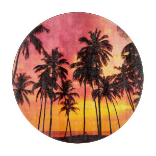 Tabla De Cortar Atardecer tropical: Serenidad de la silueta de la
