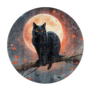 Tabla De Cortar Aterrador Halloween Black Cat Moonlight,