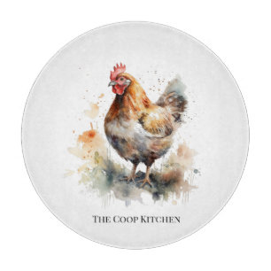 Tabla De Cortar Atractivo de corral: arte de gallina en acuarela