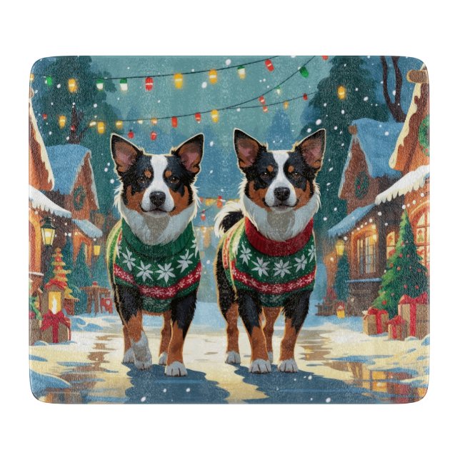 Tabla De Cortar Australian Cattle Dogs Christmas Snow Holiday (Anverso)