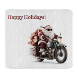 Tabla De Cortar Aventura de cocina de Navidad de Santa en moto