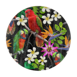 Tabla De Cortar Aves Exóticas Patrón de Flores Hermosas