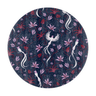 Tabla De Cortar Aves Paraíticas: Patrón Vintage floreciente.