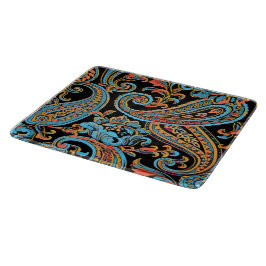 Tabla De Cortar Azul Celeste y Naranja Otoño Vintage Paisley