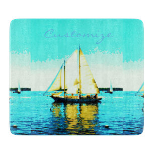 Tabla De Cortar azul de cristal del schooner de la navegación