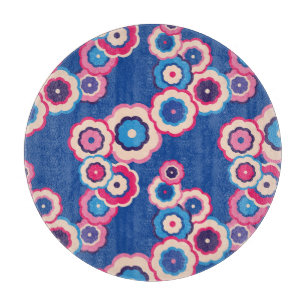 Tabla De Cortar Azul Floral Retro